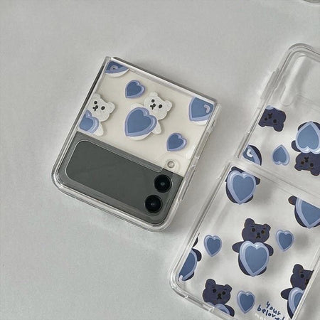 Blue Bear Heart Clear Phone Case | Samsung Galaxy Z Flip 3 / 4 / 5 / 6